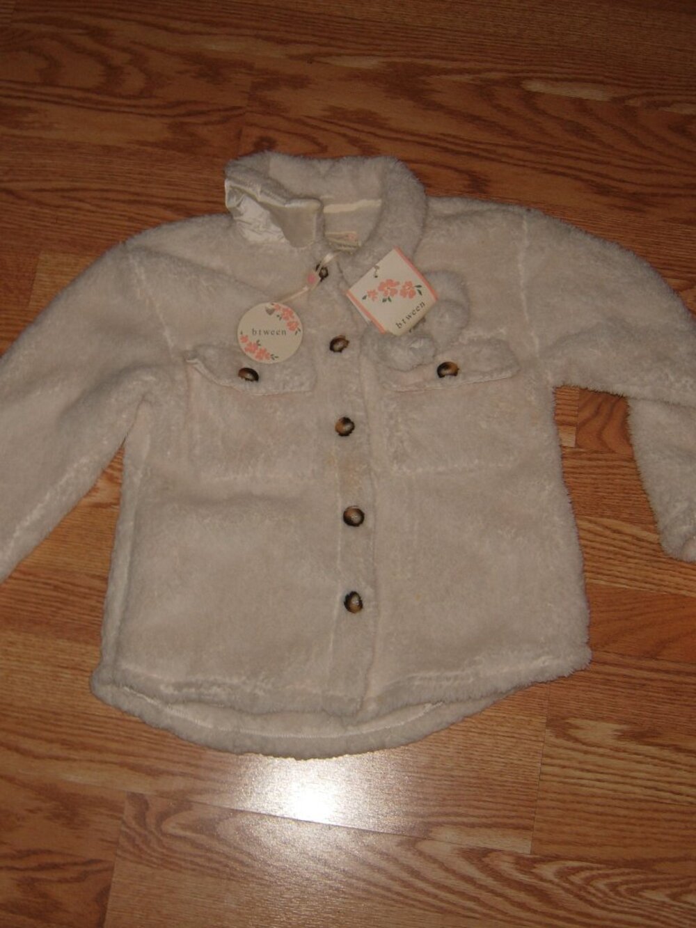 Btween Cream Plush Sherpa Shacket with Scrunchie NWT